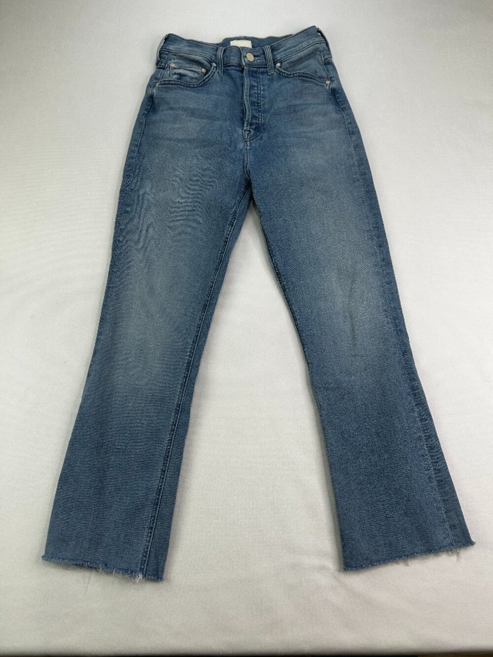MOTHER Denim Tripper Ankle Fray Jeans All Over The Map Blue Size 25 Button Fly